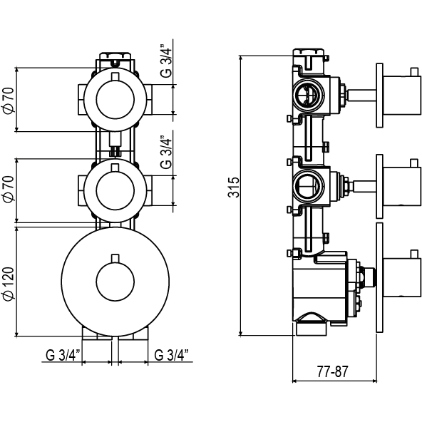 Shower thermostatic trim faucet DIGIT 2 functions 962384