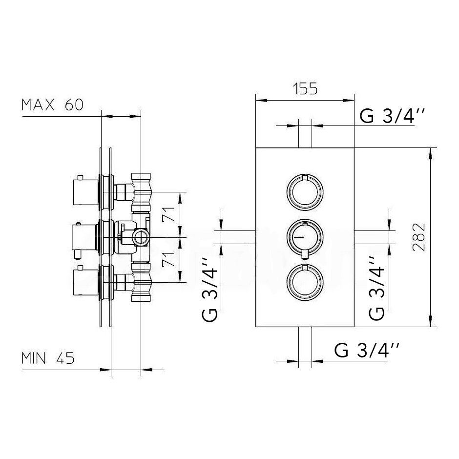 Rubinetto doccia termostatico 3/4" Digit 2 funzioni indipendenti 962418 