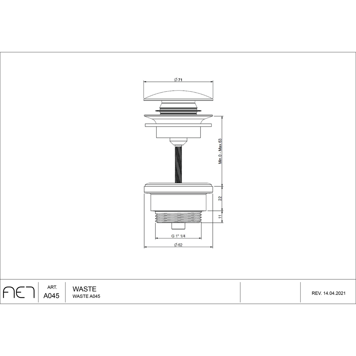 Drain brass with porcelain finish Clic-Clac or Freeflow A045