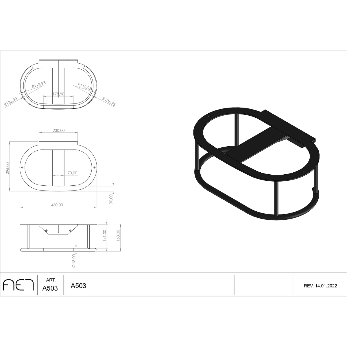 Cadre en acier noir mat pour L503