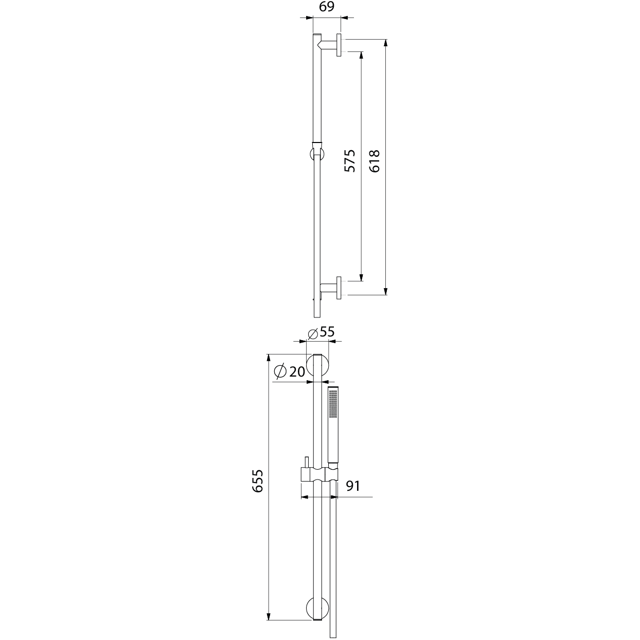 Barre de douche en laiton 9958A2