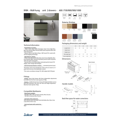 Vanité Biba 24 pouces (600) 2 tiroirs Chêne africain