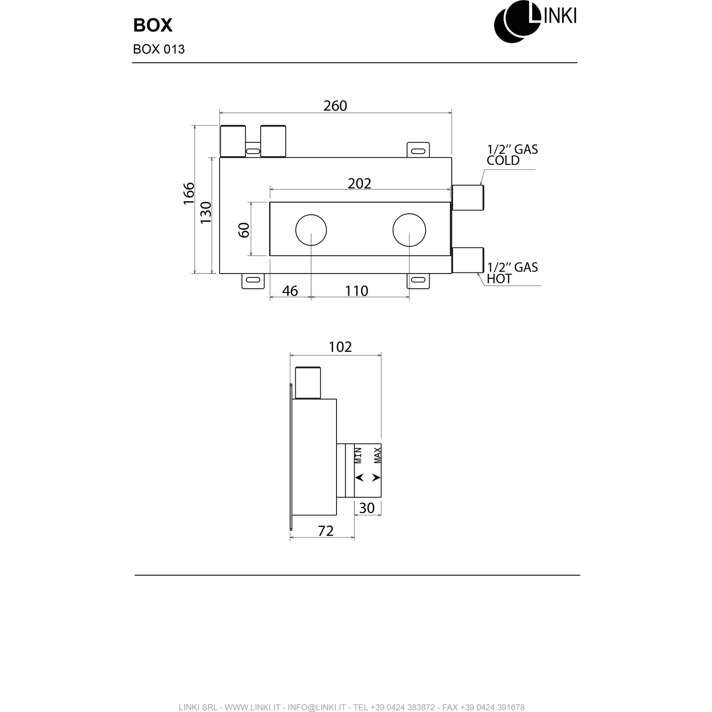 Encastrement pour mitigeur monocommande mural avec inverseur 2 voies avec plaque BOX013