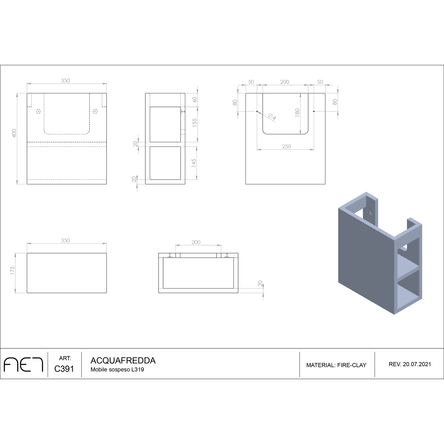 Vanity cabinet Acquafredda C391 Matte grey