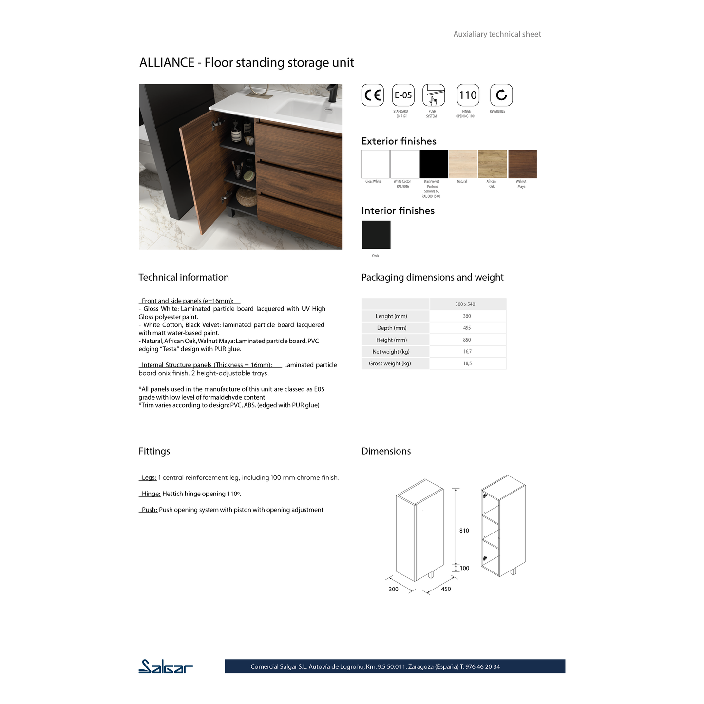 Floor mount storage unit 12 inches (300) one door reversible