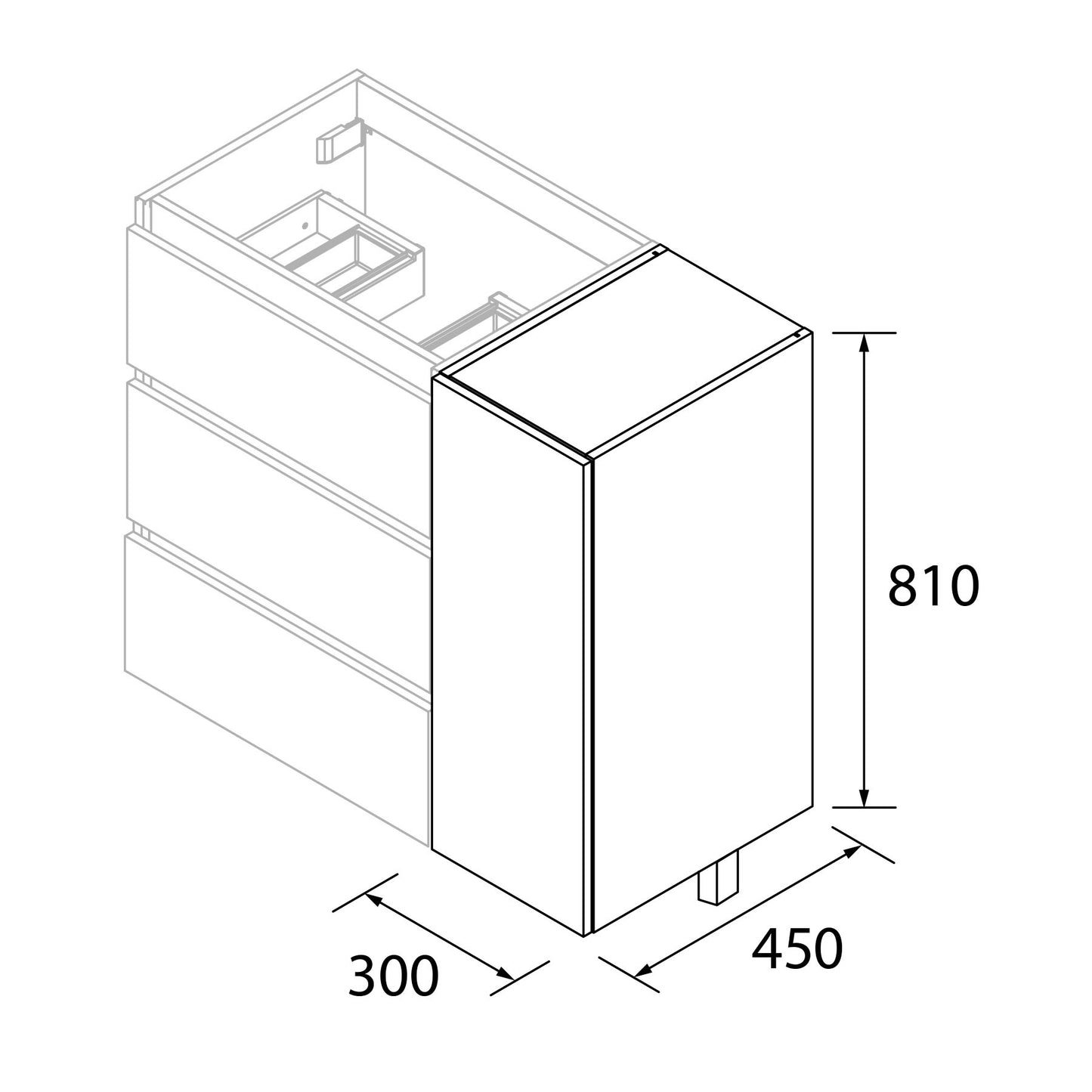 Unité de rangement au sol 12 pouces (300) une porte réversible