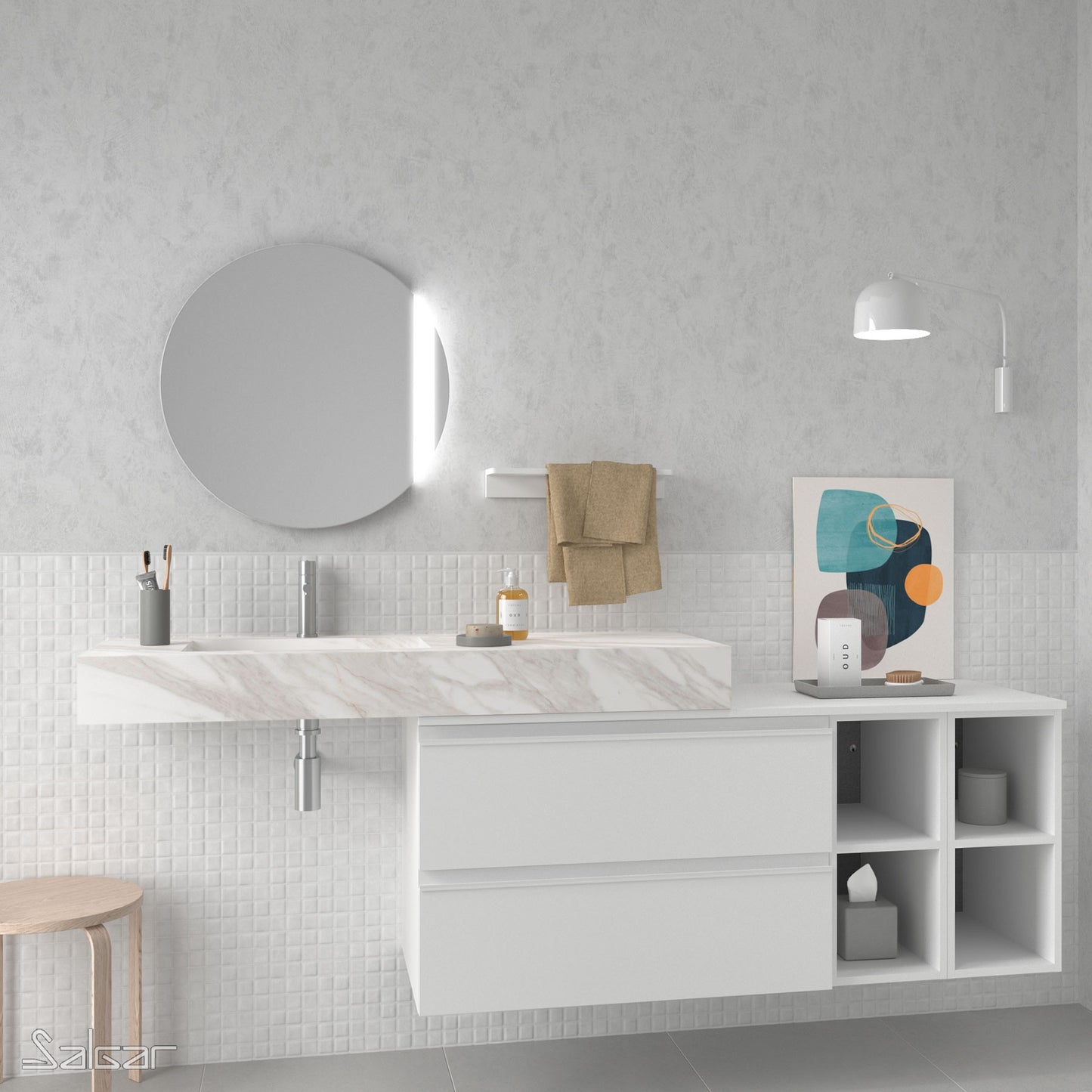 Compakt SINGLE integrated washbasin White Marble