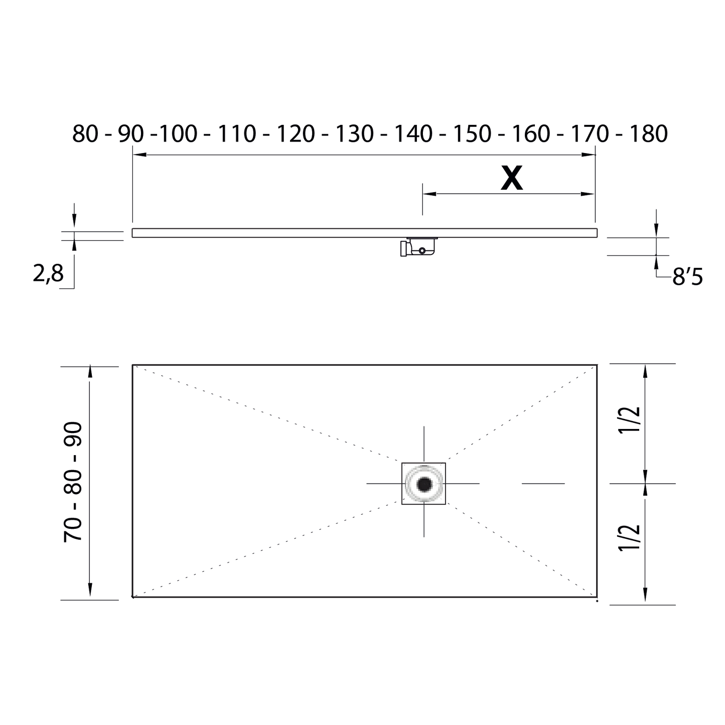 Shower tray RIOJA 900 x 2000 mm *Special order*
