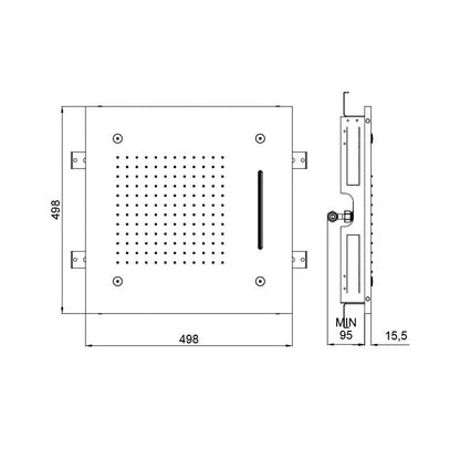 Showerhead square recessed mist 500mm triple Flow
