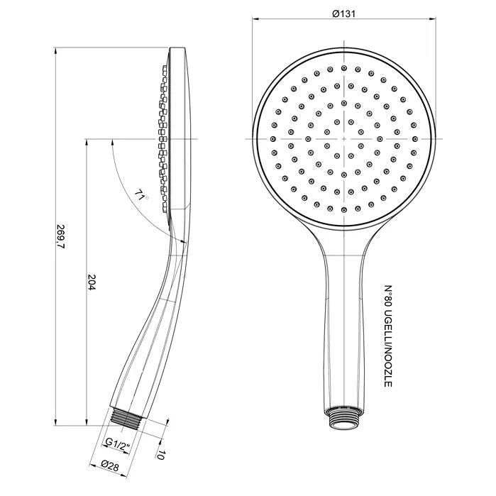 Handshower ABS round monofunction