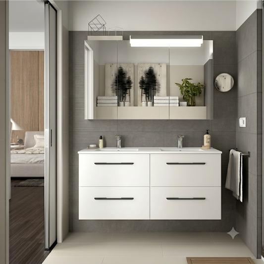 Vanity Fussion chrome 55 inches (1400) 2 drawers Sbiancato