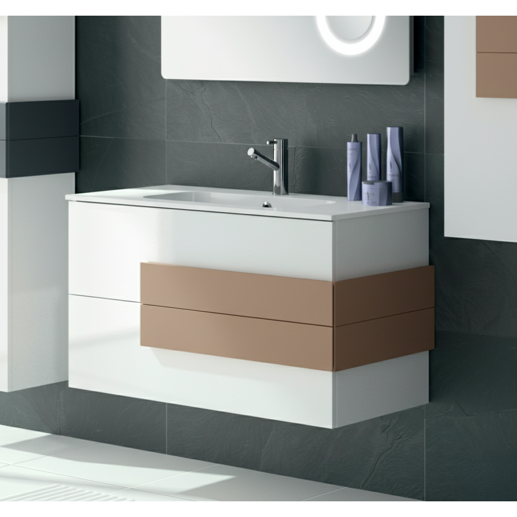 Meuble-lavabo Cronos à 2 tiroirs blanc brillant