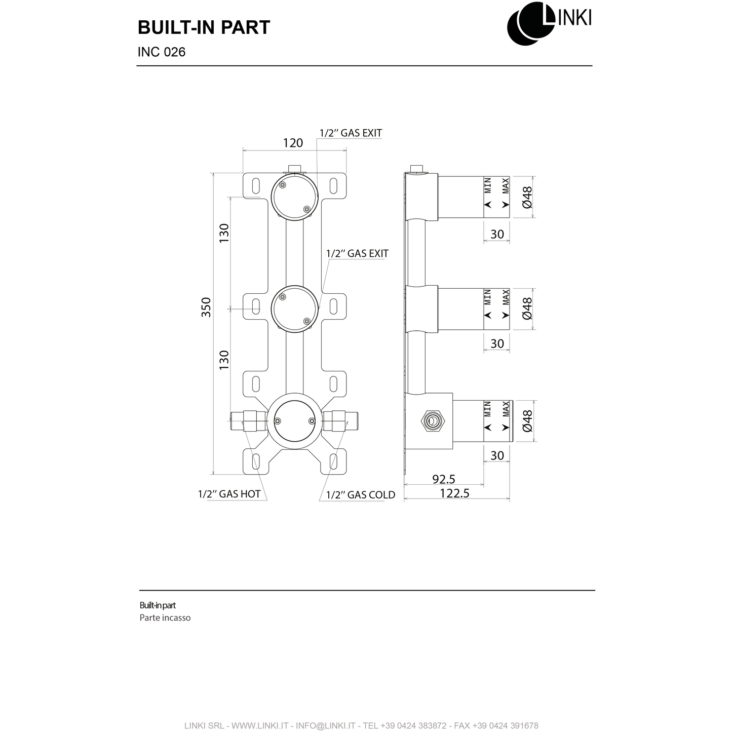 Shower trim thermostatic + 2 individual stop LOP272