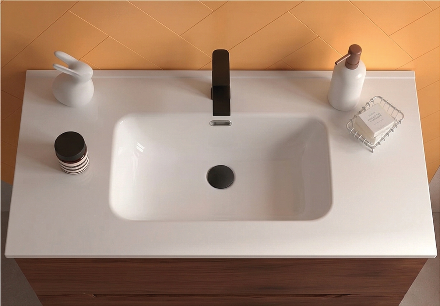 Countertop with integrated washbasin Porcelain Ibon centered