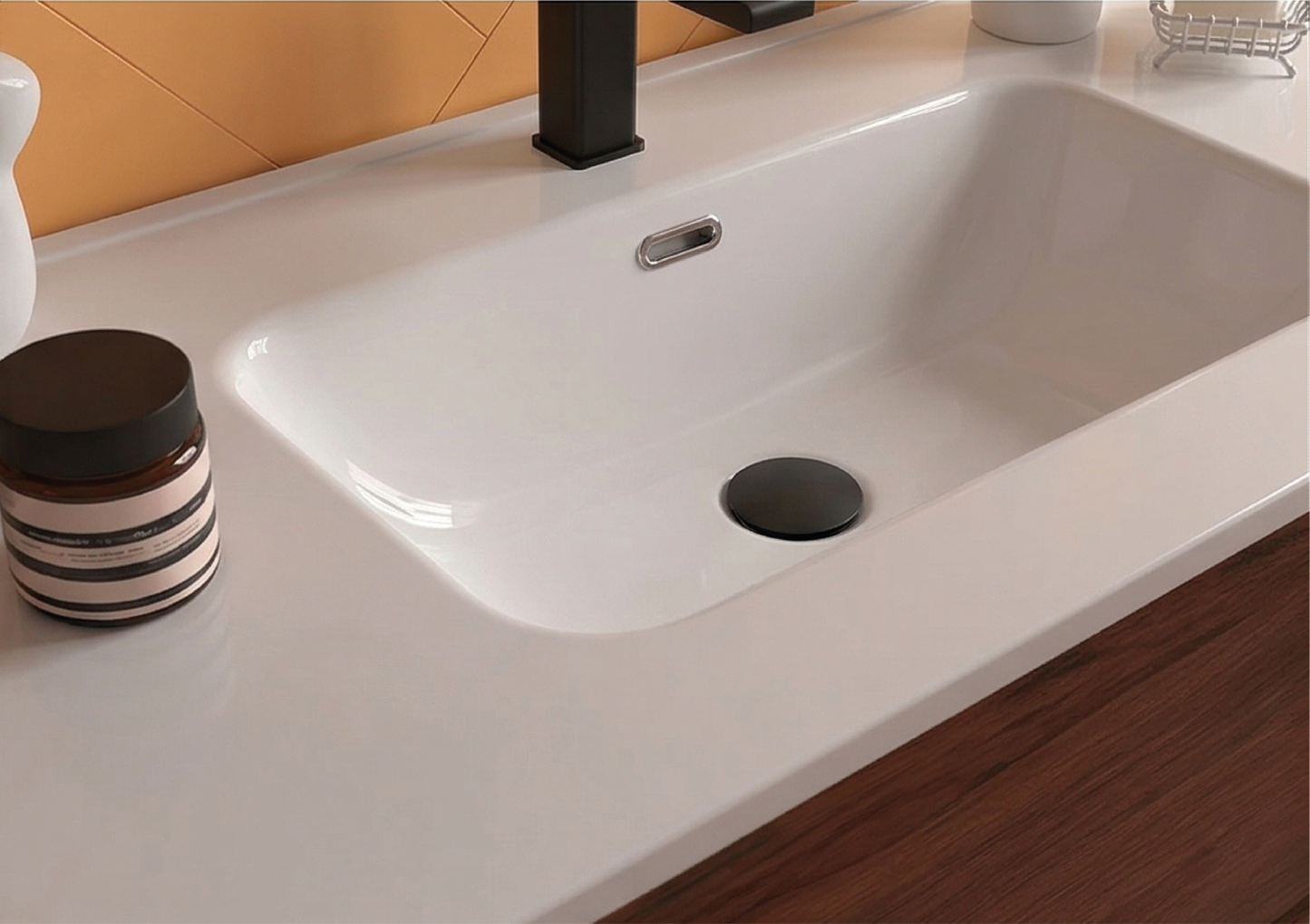 Countertop with integrated washbasin Porcelain Ibon centered