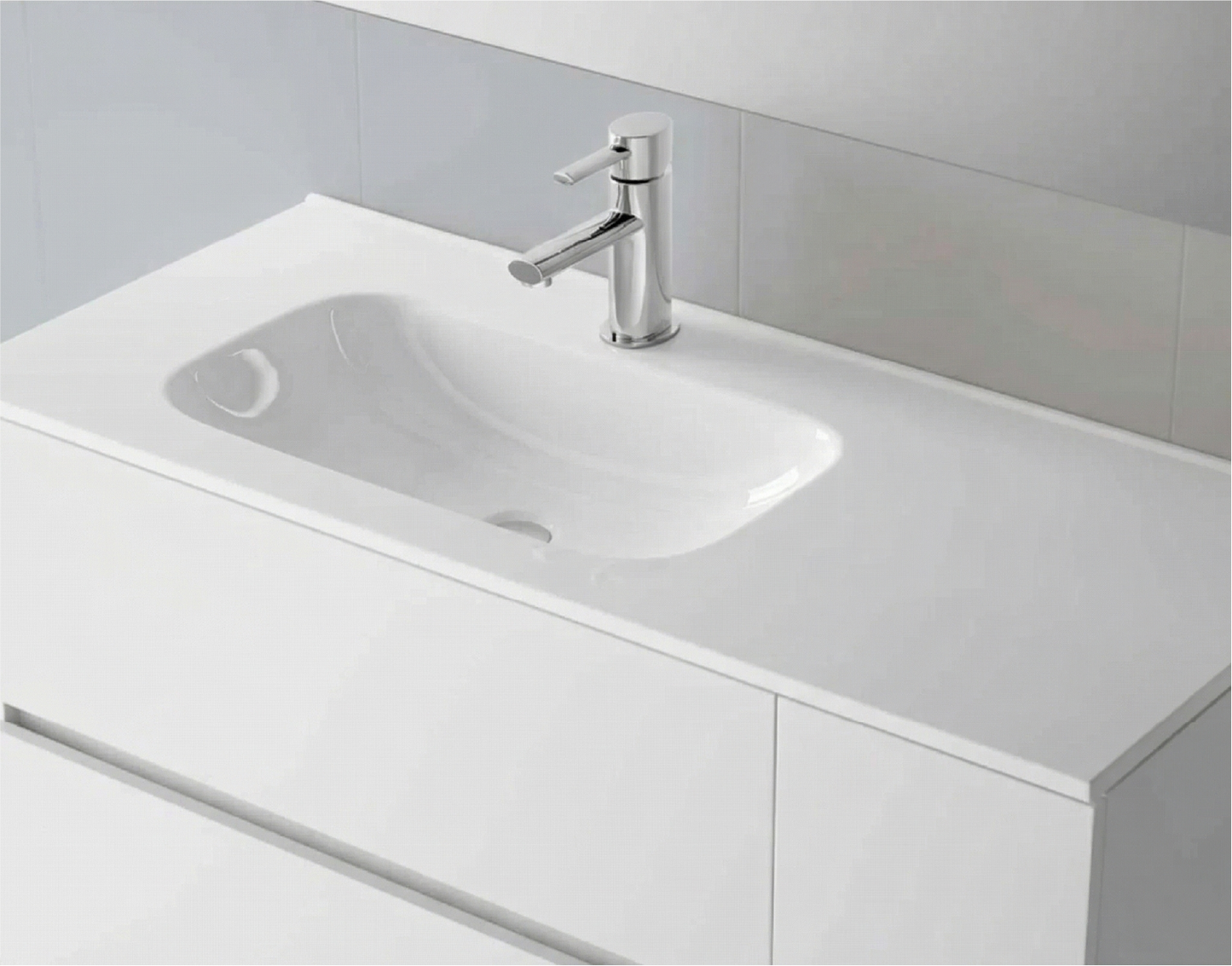 Countertop with integrated OFFSET RIGHT washbasin Porcelain Ibon
