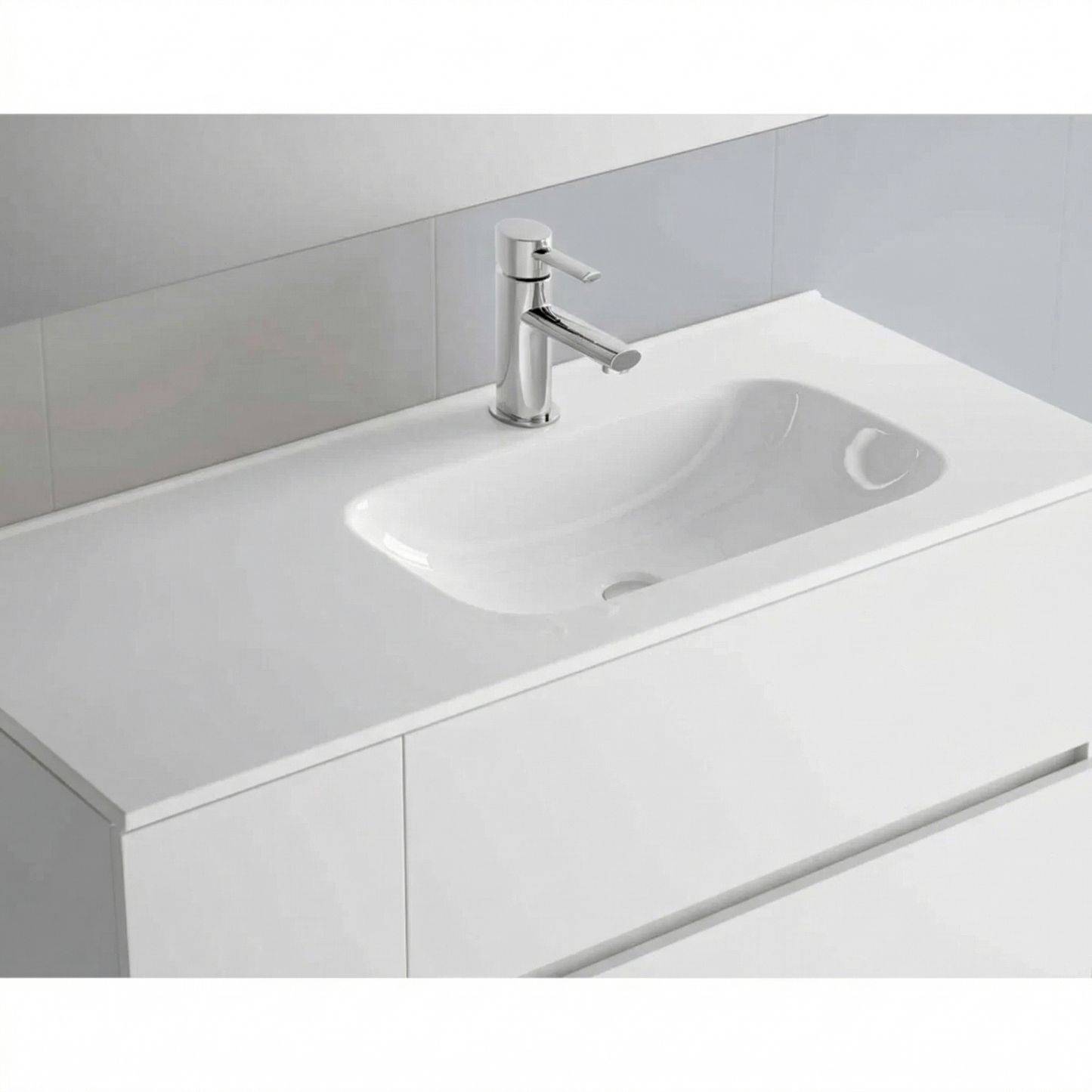 Countertop with integrated OFFSET LEFT washbasin Porcelain Ibon