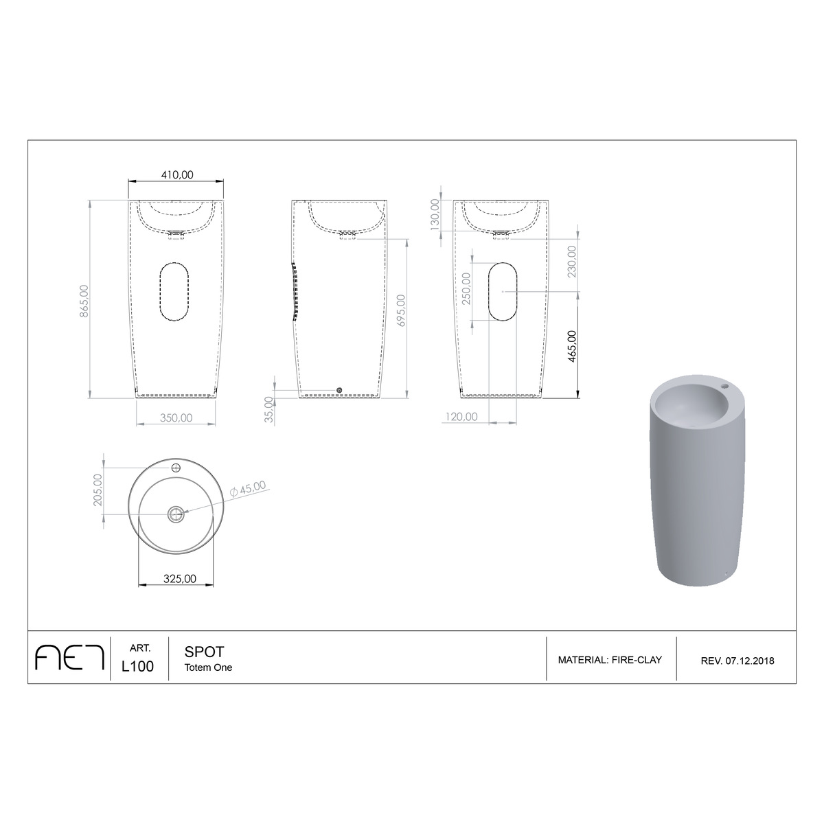 Freestanding lavabo L100 SPOT TOTEM ONE Porcelain