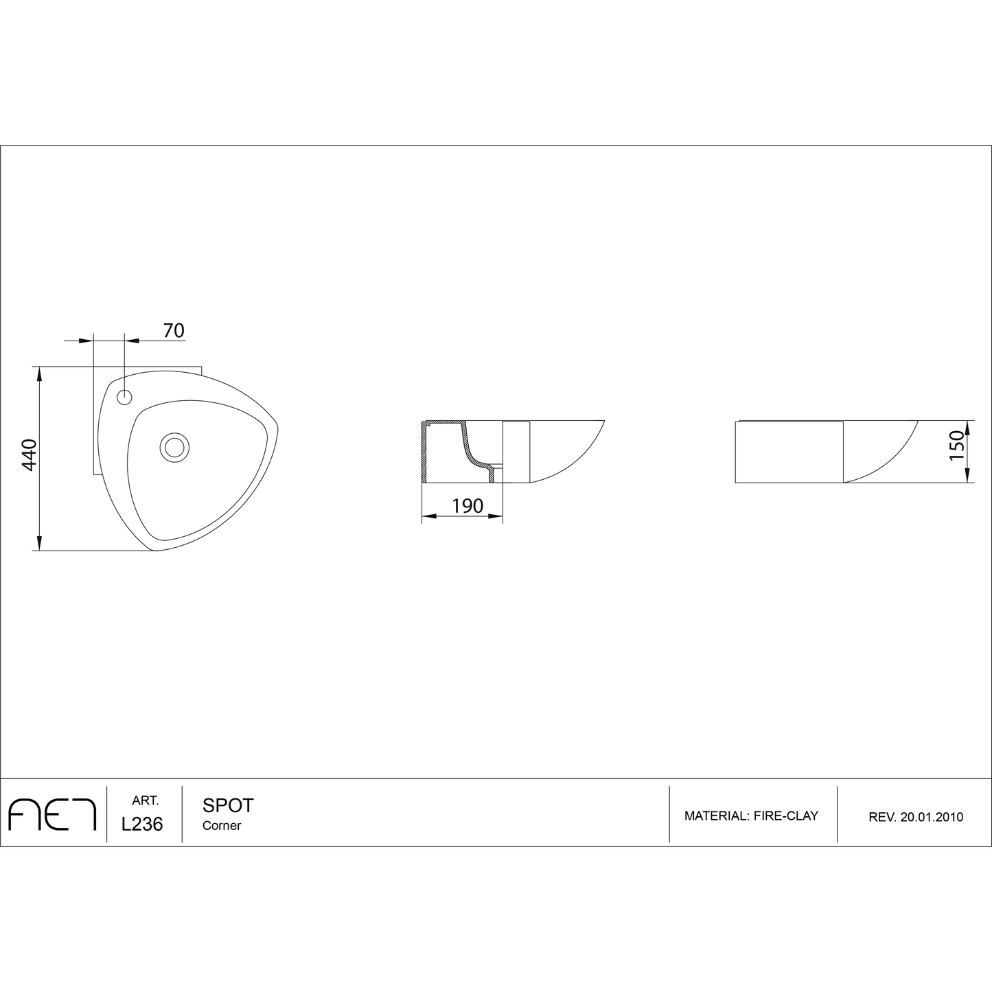 Porcelain Sink SPOT CORNER L236