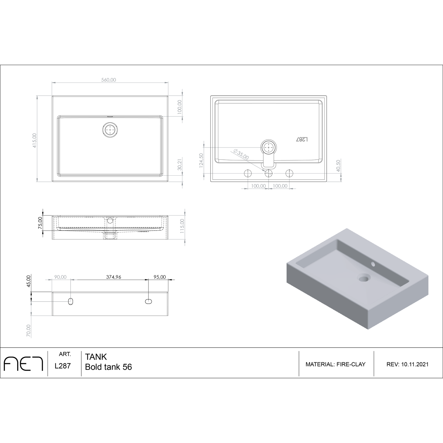 Porcelain Sink BOLD TANK L287