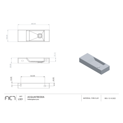 Évier en porcelaine AQUAFREDDA Rettangolare plus L321V2 (Lavabo côté droit)