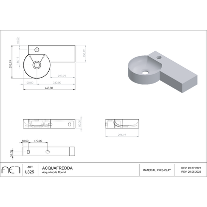 Porcelain sink wall hung AQUAFREDDA tondo plus L325