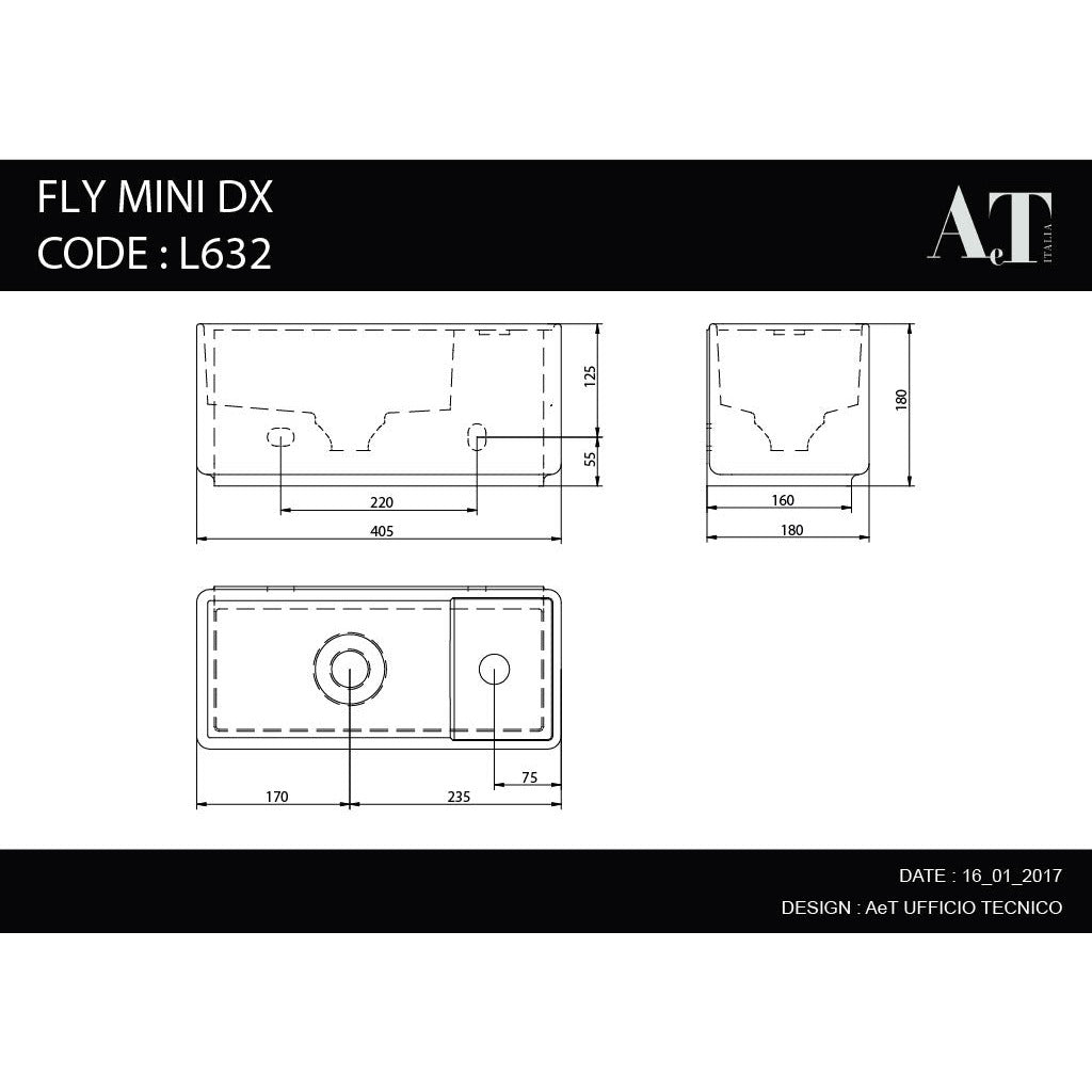 Porcelain Sink FLY MINI L632 PLATINUM *IN STOCK*