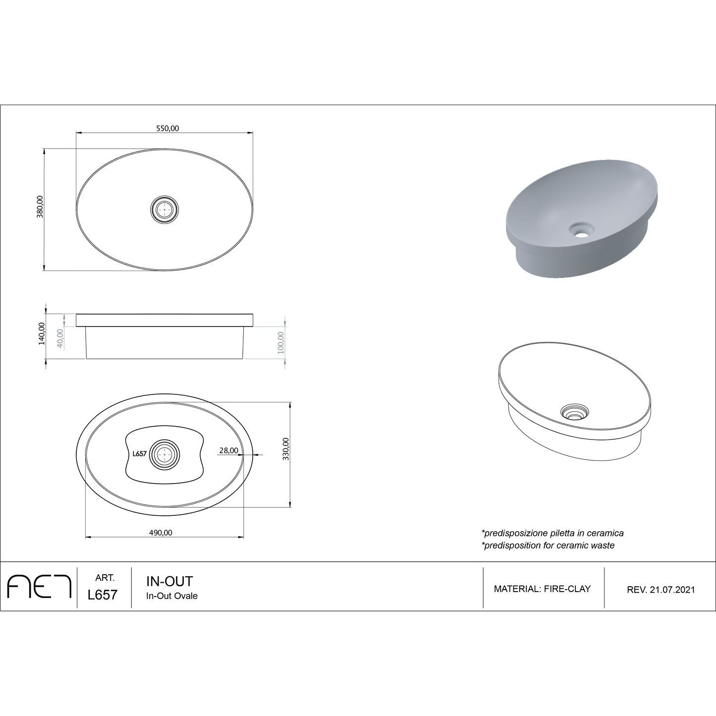 Porcelain Sink IN-OUT L657