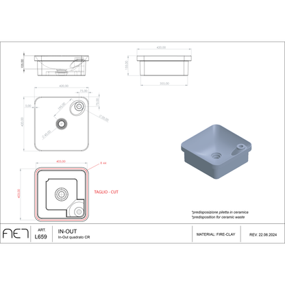 Porcelain Sink IN-OUT Quadro single hole L659