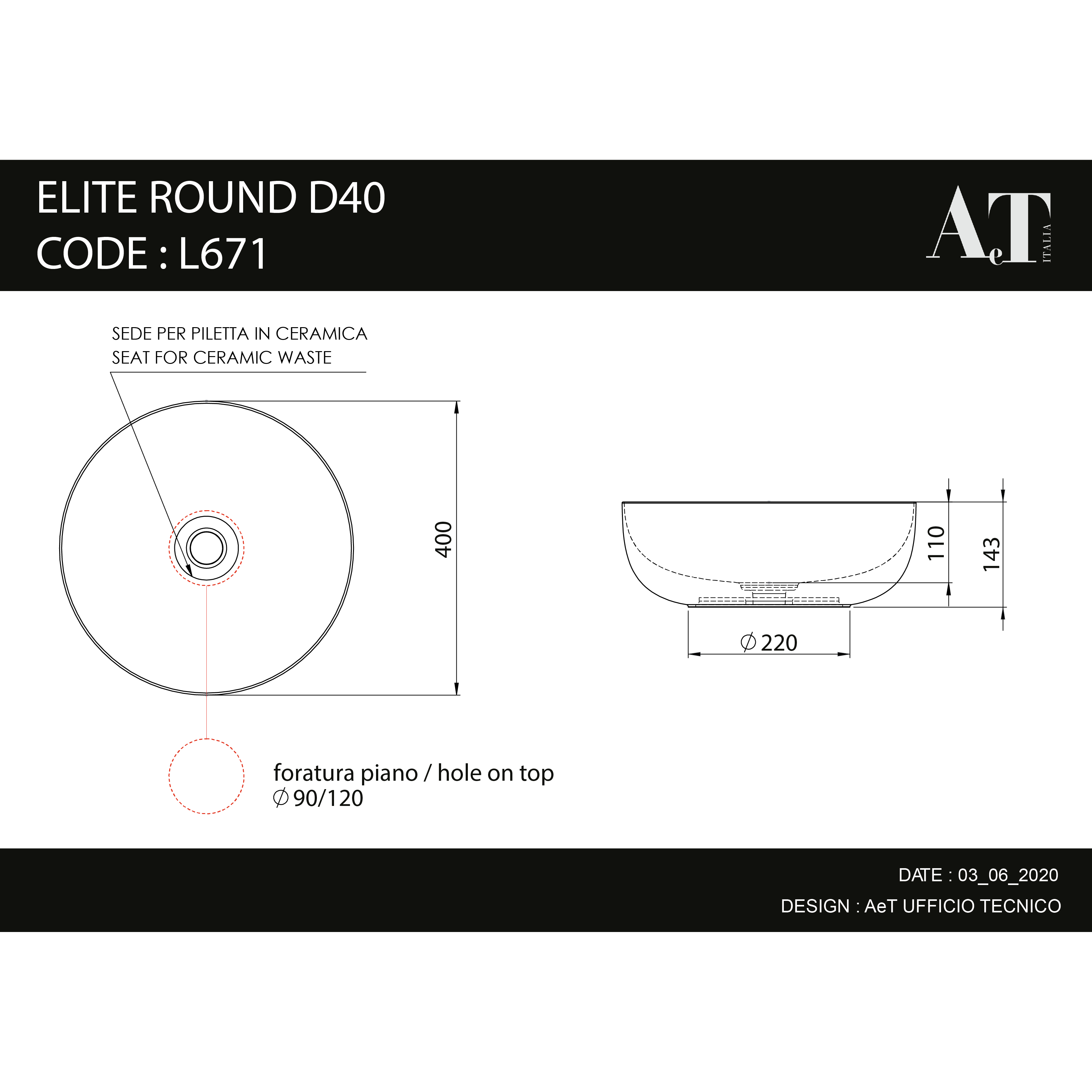 Porcelain Sink ELITE ROUND S L671