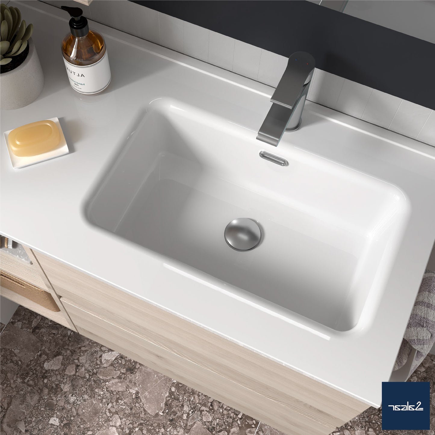 Countertop with integrated OFFSET LEFT washbasin Porcelain Constanza