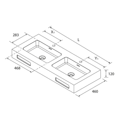 Comptoir avec vasques intégrées NAILA AVEC JUPE BASIN DOUBLE en Solid Surface blanc mat