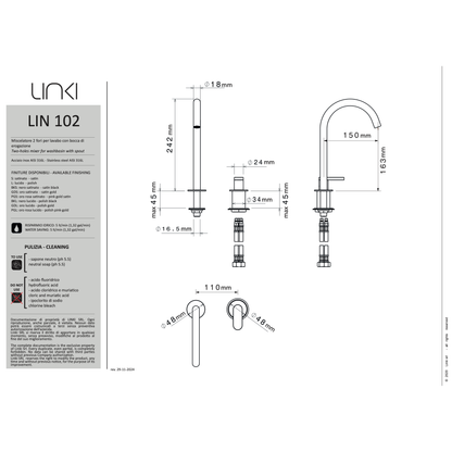 Lavabo faucet 2 holes Linea stainless steel LIN102