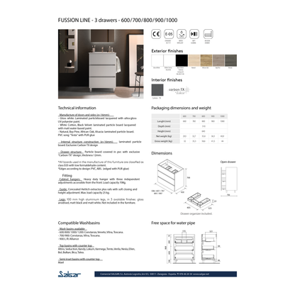 Vanity Fussion line 28 inches (700) 3 drawers Natural