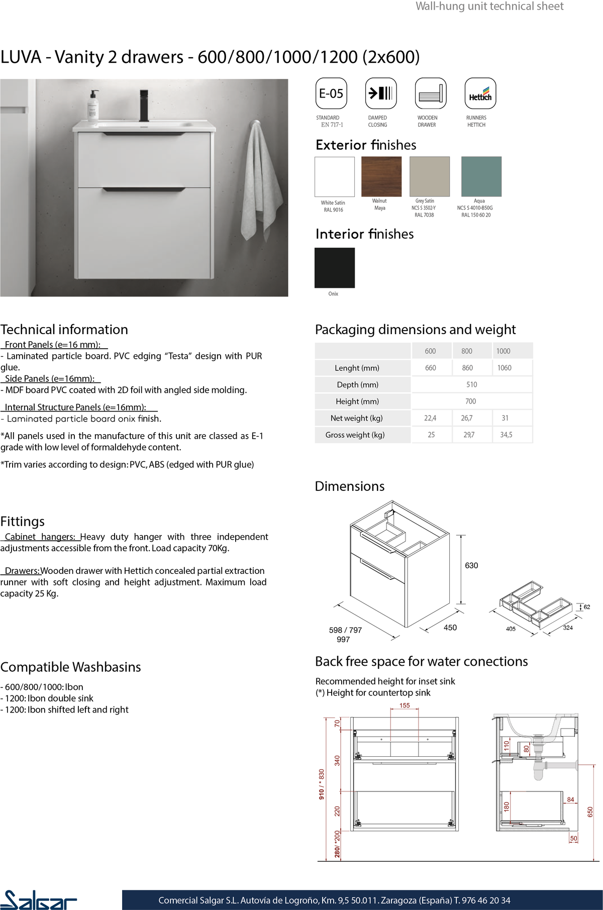 Vanity Luva 40 inches (1000) 2 drawers Aqua