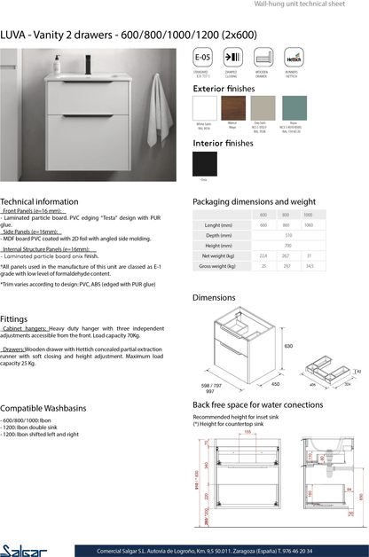 Vanity Luva 40 inches (1000) 2 drawers Aqua