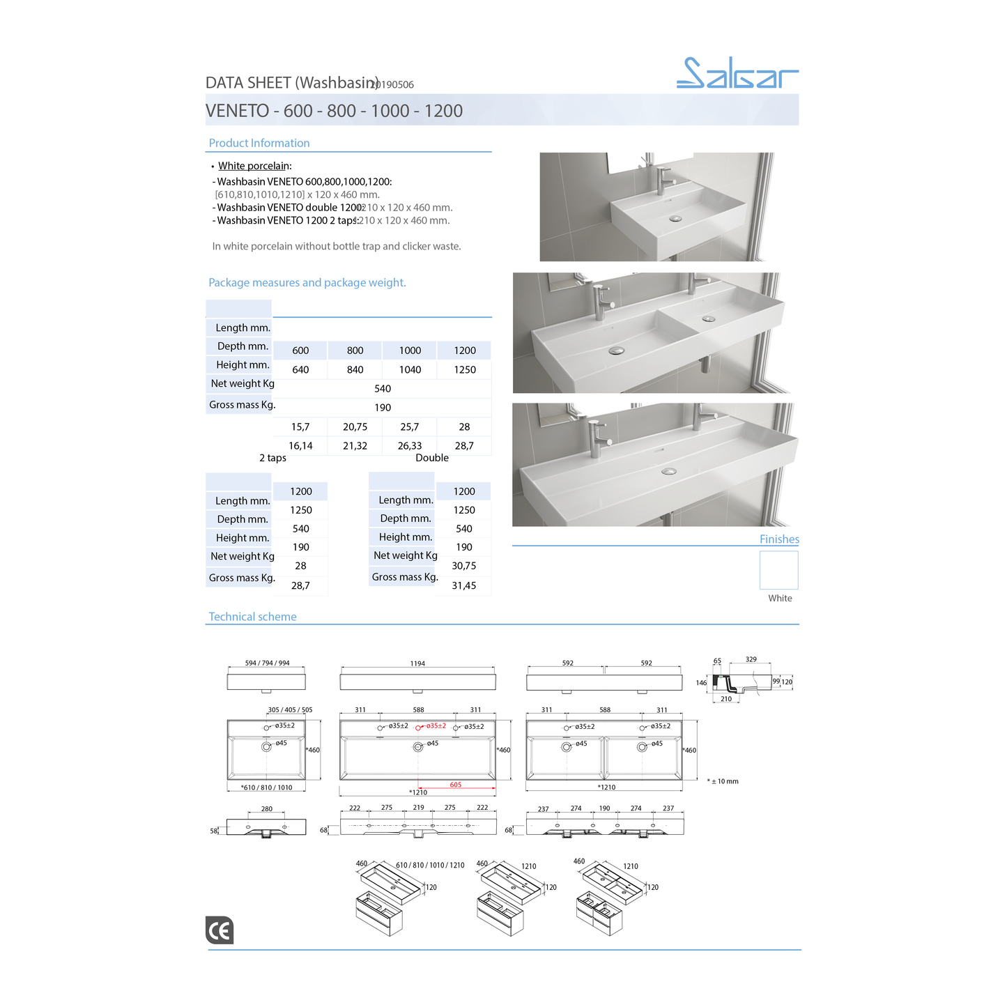 Plan de travail avec vasque intégrée Porcelaine DOUBLE Veneto