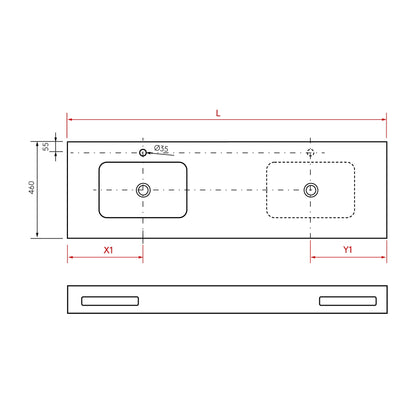 Plan de travail avec vasque intégrée NAILA Vasque simple solid surface AVEC JUPE blanc mat