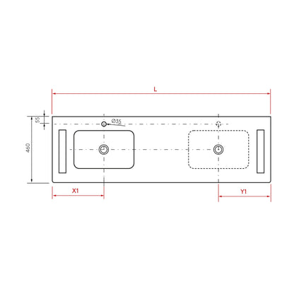 Lavabo intégré en surface solide NAILA DOUBLE Blanc mat