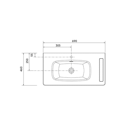 Countertop with integrated washbasin UNIIQ single basin solid surface with towel bar matte white