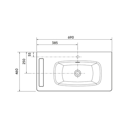 Countertop with integrated washbasin UNIIQ single basin solid surface with towel bar matte white