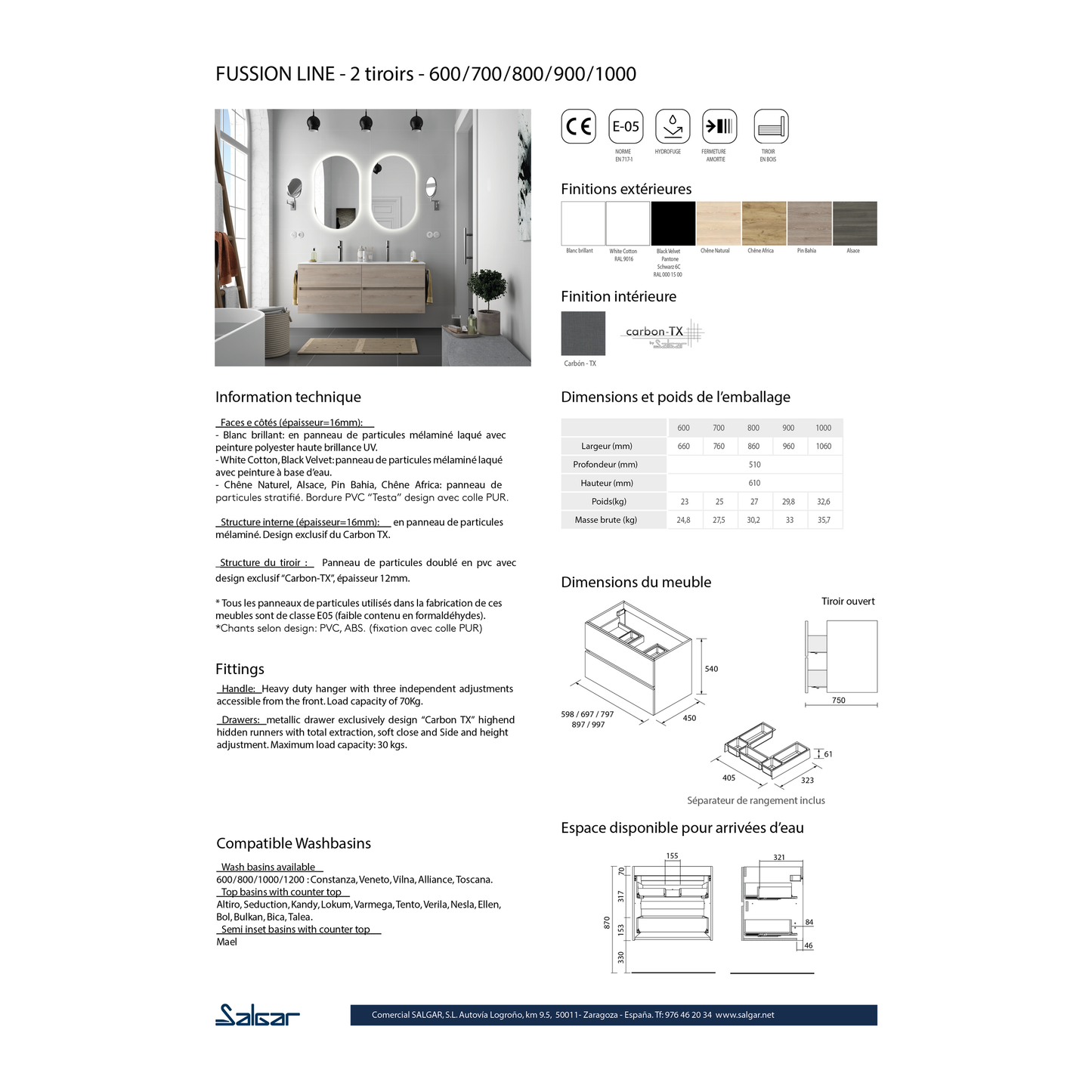 Vanity Fussion line 32 inches (800) 2 drawers Bay pine