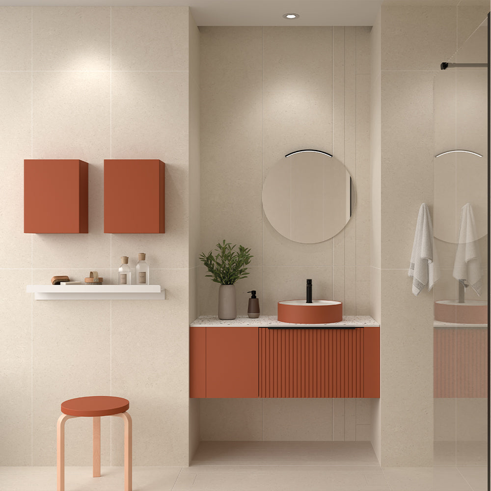 Meuble de rangement suspendu SHORT 12 pouces (300) Terracota une porte réversible pour meuble-lavabo Biba