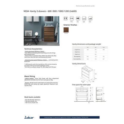 Vanity Arenys 40 inches (1000) 3 drawers Acacia