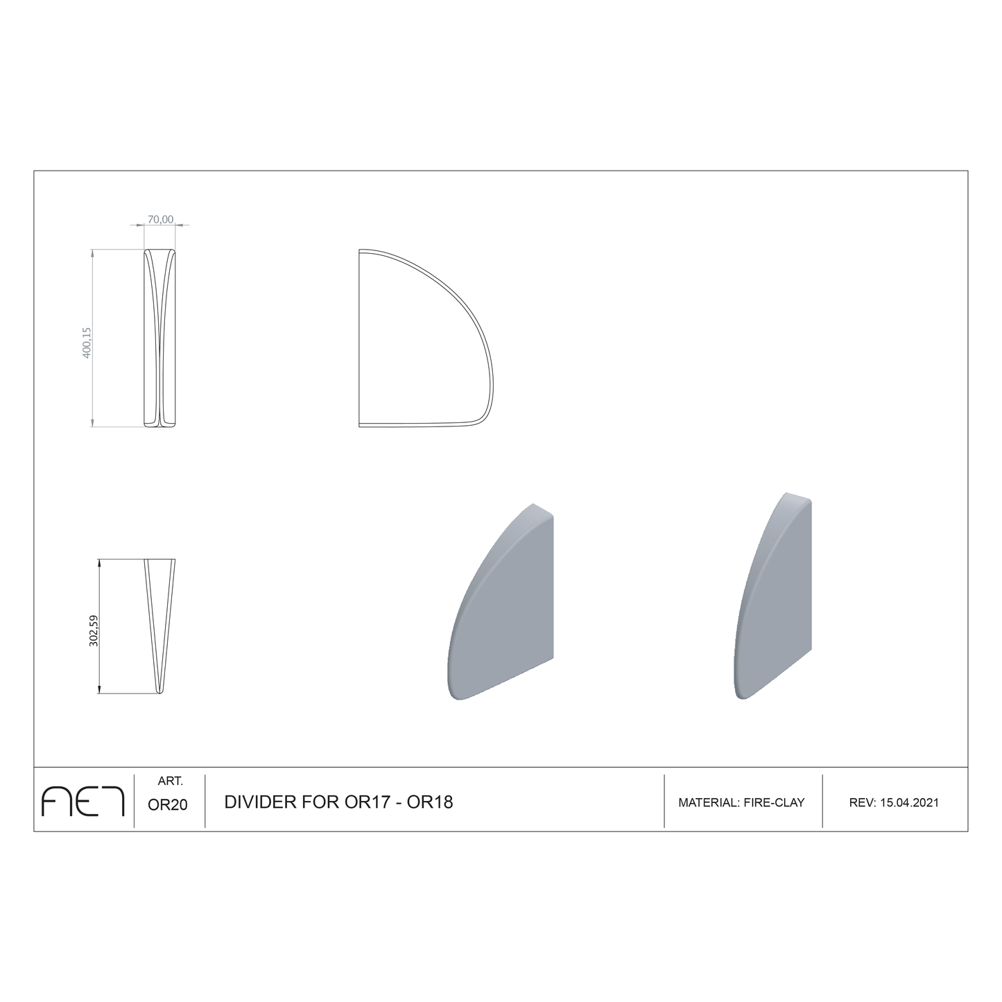 Urinal porcelain dividing wall OR20