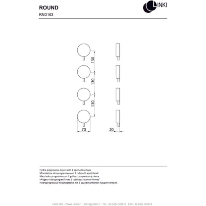 Shower valve progressive with 3 shut off valves Round stainless steel RND263