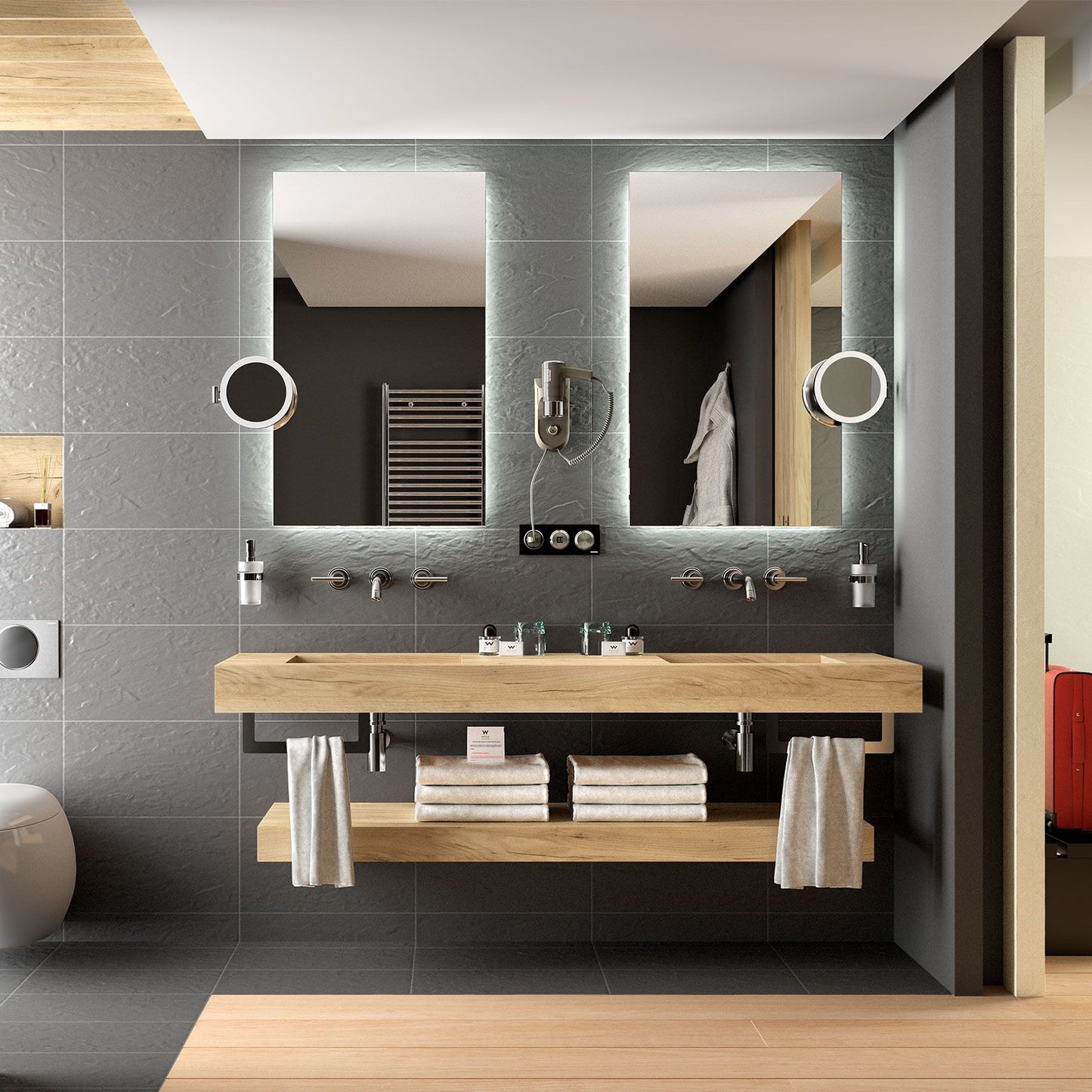 Compakt DOUBLE integrated washbasin African oak