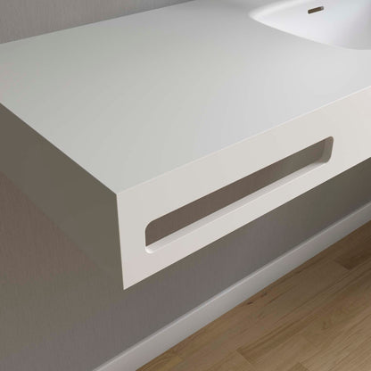 Comptoir avec vasques intégrées NAILA AVEC JUPE BASIN DOUBLE en Solid Surface blanc mat