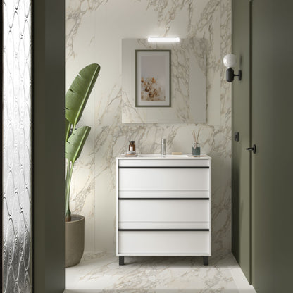 Meuble-lavabo Attila 81 cm (800) 3 tiroirs Blanc mat