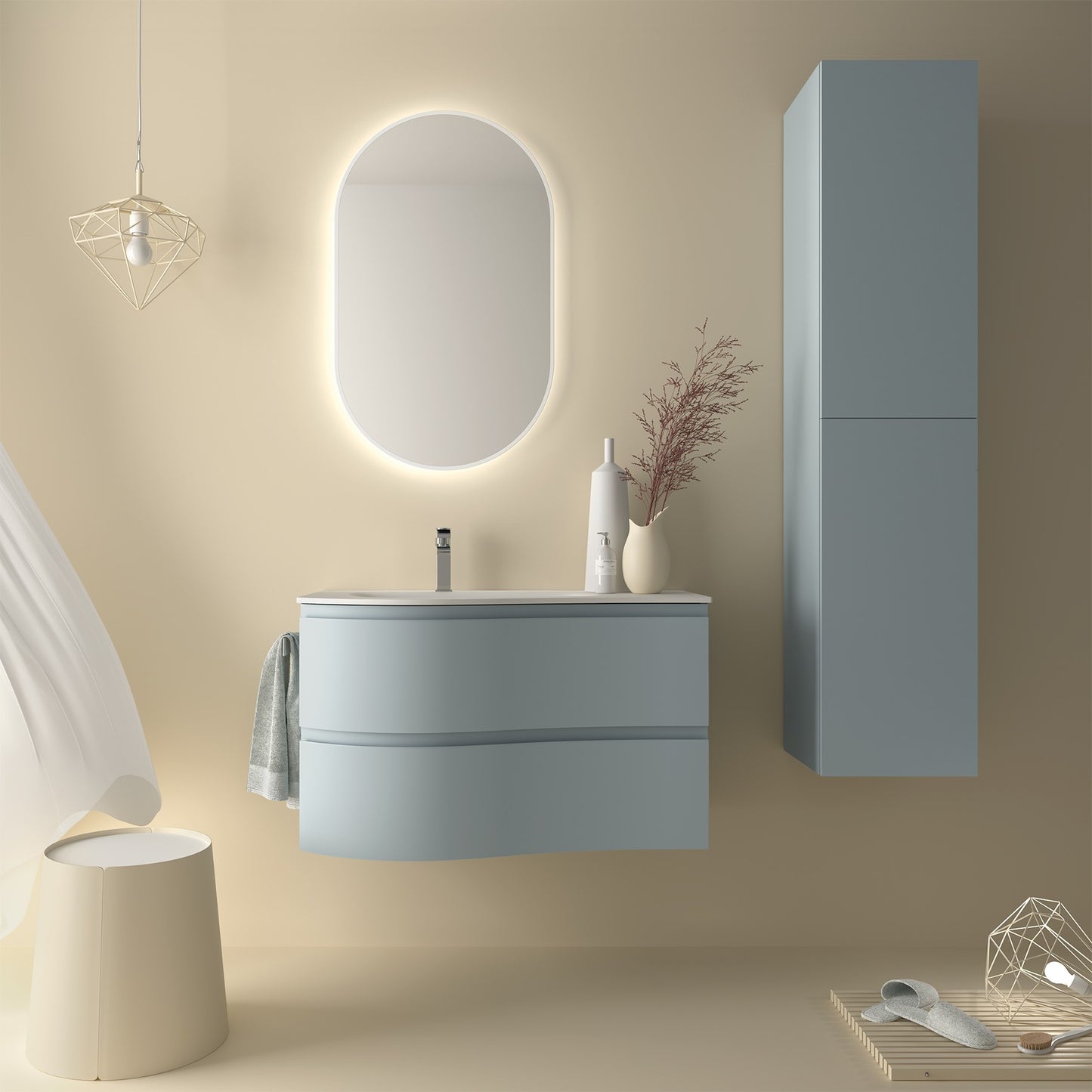 Vanity MAM 36 inches (900) 2 drawers (wall hung) OFFSET RIGHT Lacquer Color Finish